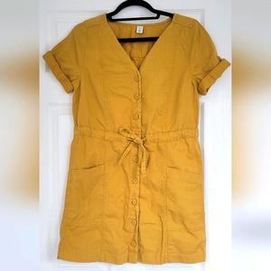 Old Navy Button Up Shirt Dress with Drawstring Waist Mustard yellow Petite Small